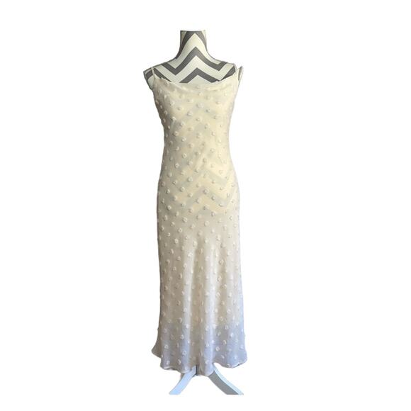 Audrey 3+1 Chiffon Camisole Swiss Dot Dainty Ivory Slip Midi Dress Size Small - Picture 2 of 5